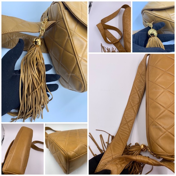 Authentic CHANEL Lambskin Camel (Dark Beige) Large Camera Bag with Tassel - Picture 7 of 12
